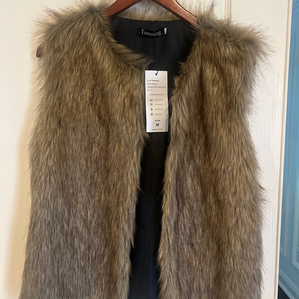 Brown Fur Vest with Open Front Design